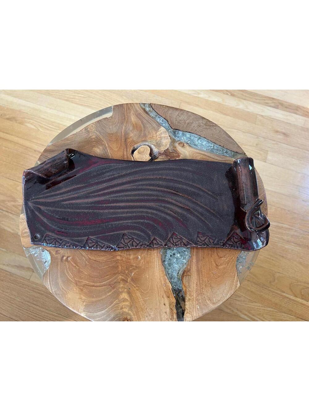 Decorative clay handmade signed “LC” pottery serving tray